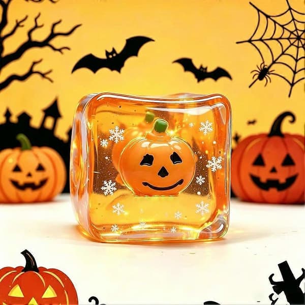 Glow in The Dark Ghost Squishies Fidget Toy Cube, Stress Relief Squeeze Ice Cube with Inside Ghost for Halloween Gift A