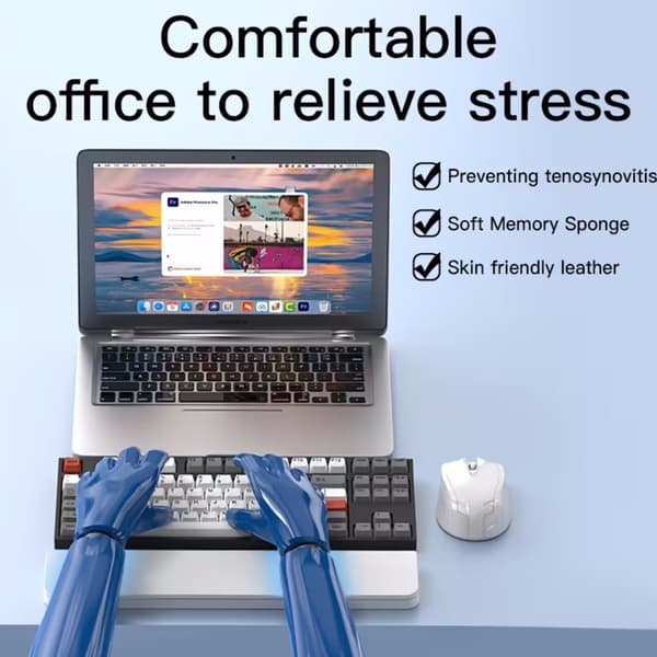 Ergonomisk håndledsstøtte til computer-tastatur | Lavet af skridsikkert ABS-materiale, inkluderer computerrengøringssæt, sort