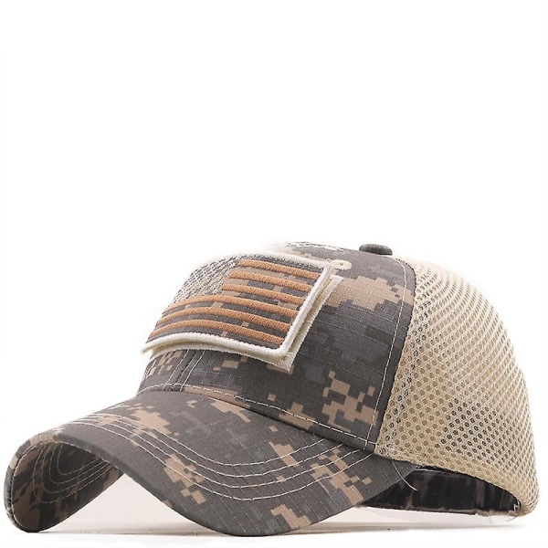 Taktisk kamuflasje-baseballcaps for menn, sommer netting, militære hær-capser Konstruert trucker-caps med USA-flagglapper 56-61cm Adjustable