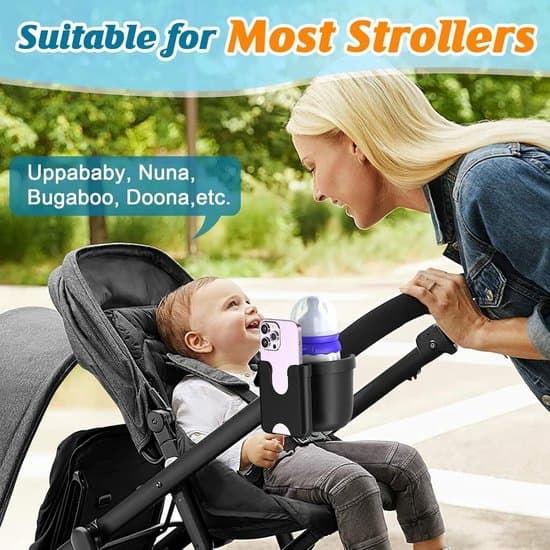 Stroller Cup Holder - With Storage Compartment for Phone - Suitable for Strollers and Bicycles
