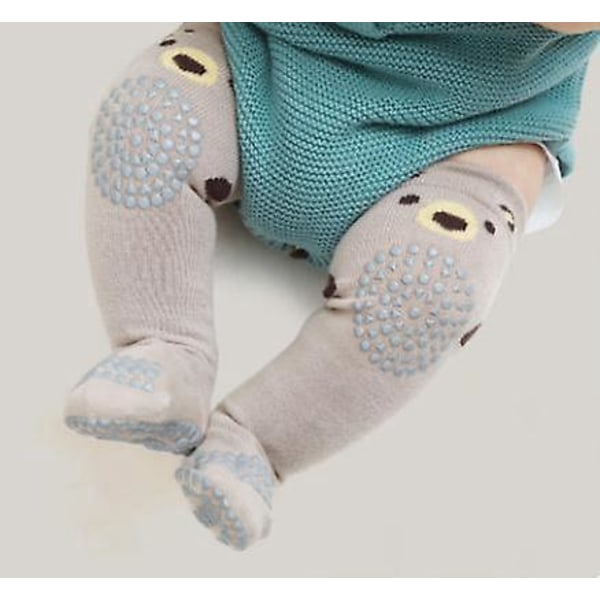 Høst anti-skli knesokker for nyfødte gutter og jenter, 2-farge babystrømper, kaki og mørkegrå, S (0-12 måneder), fotlengde 8-10 cm