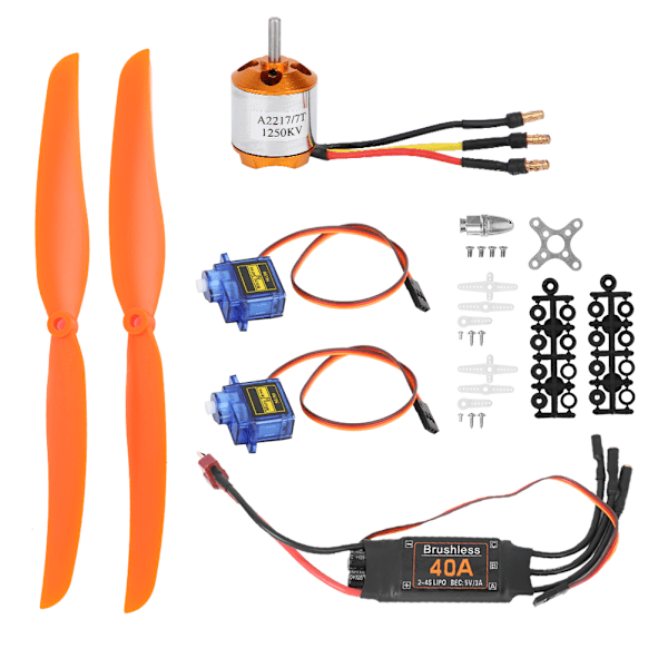 A2217 1250KV Børsteløs Motor 40A ESC SG90 9G Mikro Servo 8060 Propeller til RC Fly (1250KV Motor 40A ESC 9G Servo 8060 Propeller)