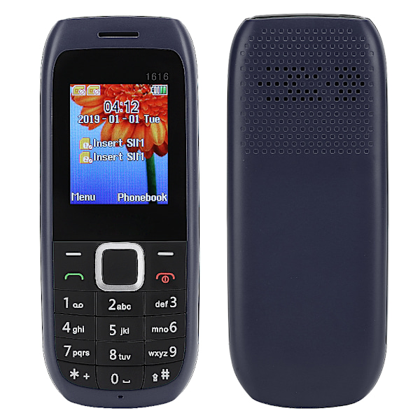1616 1.7-tommers Dual-SIM Dual Standby Stor Knapp Rett Quad Band Mobiltelefon 100-240V EU (Blå)