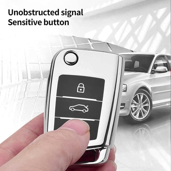 Rose Gold + Silver Car Key Case 2 Pieces Compatible for VW Golf 7 TPU Protective Shell for Car Key 3 Buttons Car Accessories