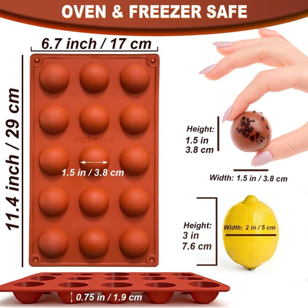 Small 15-Cavity Half Sphere Silicone Molds Non-stick, 2-Pack Half Ball Silicone Baking Molds for Making Jelly, Chocolate, and Cakes