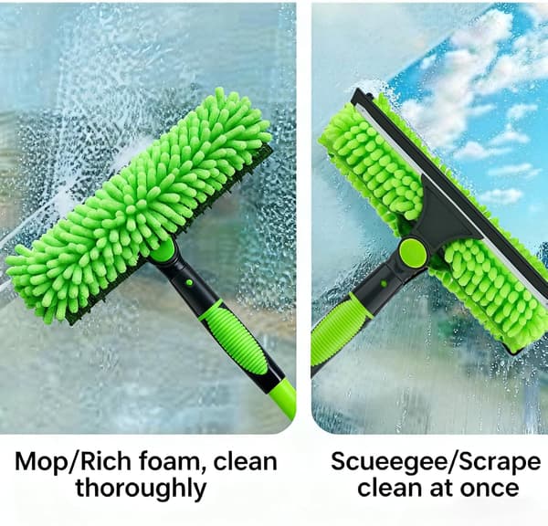 5 m Telescopic Window Scraper - Professional 2-in-1 Window Cleaner with Cobweb Brush and Microfiber Duster