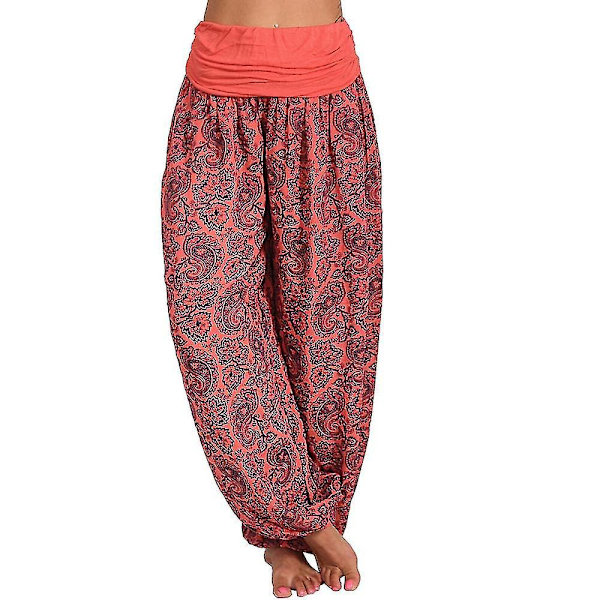 Tryckta dambyxor med vida ben för Aladin Gypsy Hippie Style 4XL Röd