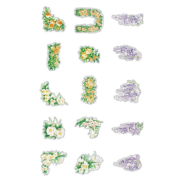 15 stk. blomsterklistermærker udsøgte blomstermønstre PET DIY dekorative klistermærker til scrapbog notesbog fotoalbum type3
