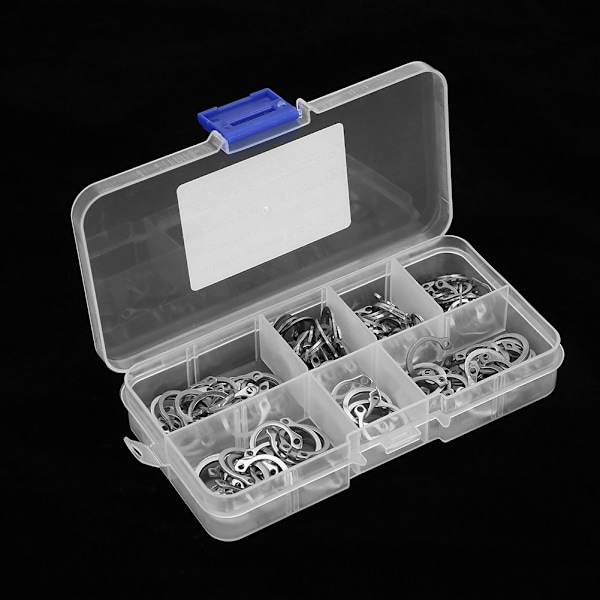 120 st. Rostfritt Stål Snap Hållring Cirkelstift Sortiment Set 9mm - 14mm med Låda