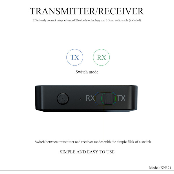 Bluetooth 5.0 sender/modtager, Bluetooth 5.0 lydmodtager/sender, 2-i-1 AUX Bluetooth-adapter