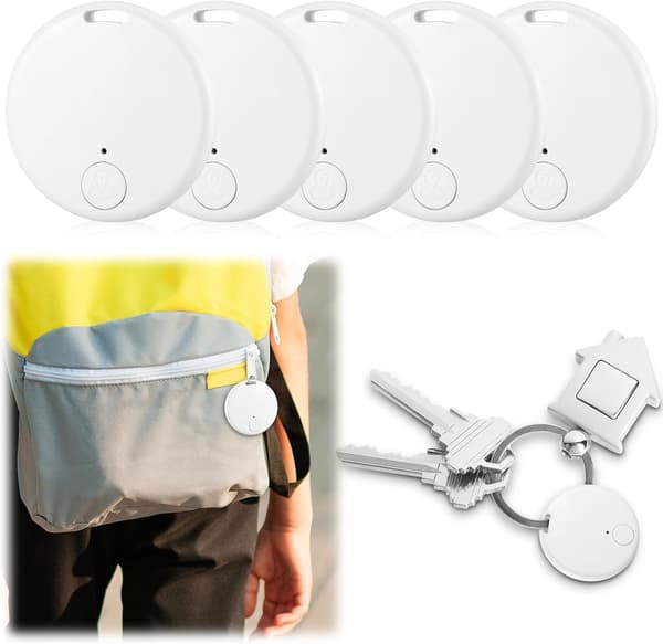 5-pack Portable GPS Tracker Mobile Tracking Anti-Loss Smart Device Key Finder GPS Locator for Pets, Wallets and Keychains White
