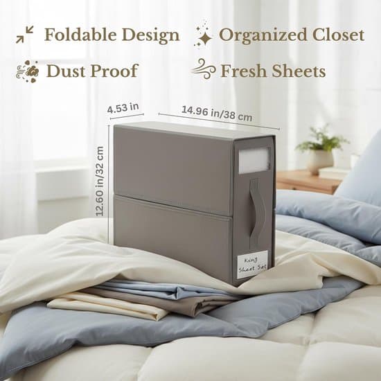 4-piece set - Foldable - Sheet storage bag - Sheet storage box - With transparent window - Duvet cover storage bag - 38 × 32 × 12 cm