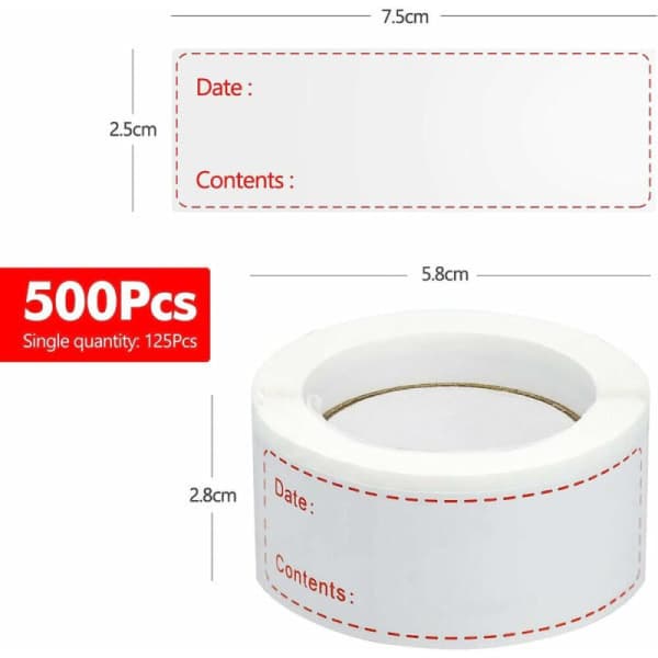 500 Self-Adhesive Labels Freezer Labels Jar Labels 2.5x7.5 cm for Freezer Compartment Printer for Kitchen, Office, Jam Jars
