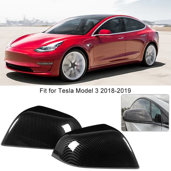 2 stk Deksel for bakspeil i karbonfiber, passer til Tesla Model 3 2018-2019