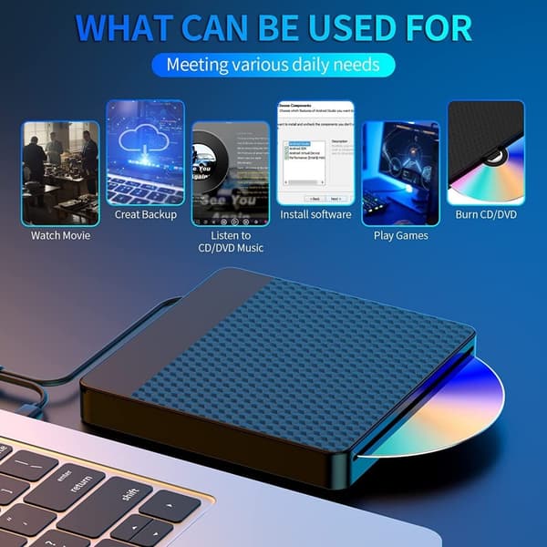 Slot-Feed CD/DVD-brænder, eksternt optisk drev til notebooks, Slot-Feed CD/DVD-drev