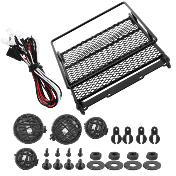 Metall Takräcke Bagagehållare med LED-ljus Passar för MN 1/12 RC Crawler MN90 / MN90K Svart