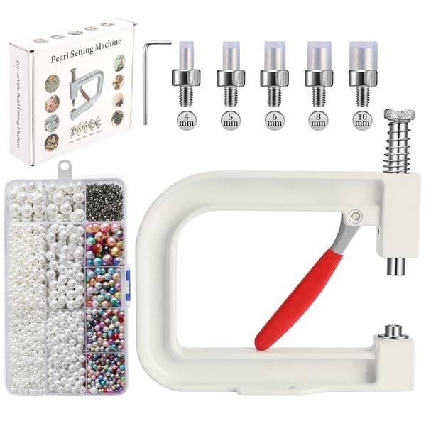 Pearl Machine - Pearl Mounting Machine - Pearl Mounting Tool - 15 cm - DIY - Hand Tool - Hand Press Tool - For Attaching Pearl Buttons - White