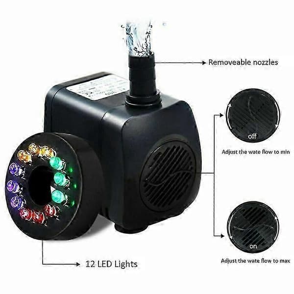 Dykbar springvandspumpe med 12 farverige LED-lys