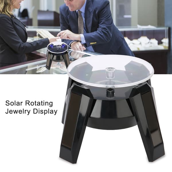 Solar 360 Grader Roterende Drejeskive Ur Telefon Smykker Display Stand LED Lys (Sort)