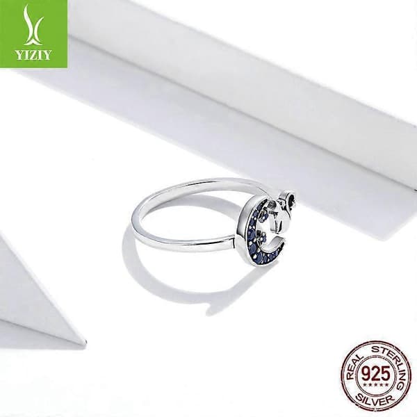 Kat Ring Justerbar Ring Dame Standard Sterling Sølv Måne og Stjerne Åben Ring til Damer Piger
