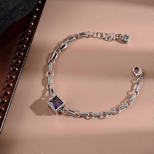 Cubic Zirconia Armband Kedjelänk Silver lila