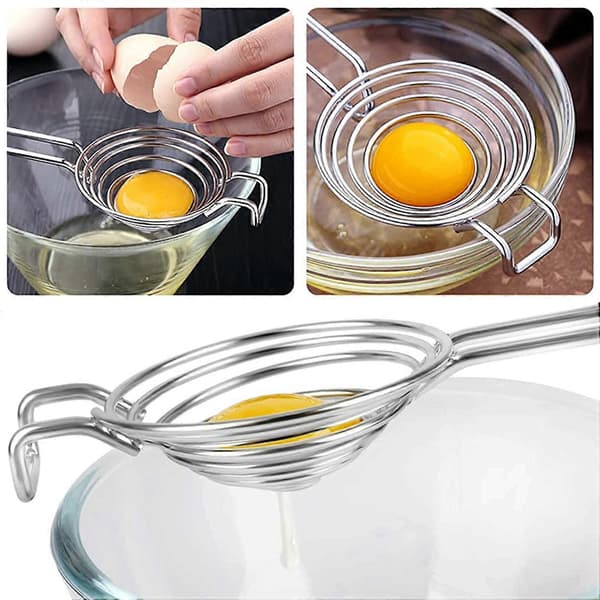Sett med 2 eggfiltre laget av rustfritt stål med langt håndtak