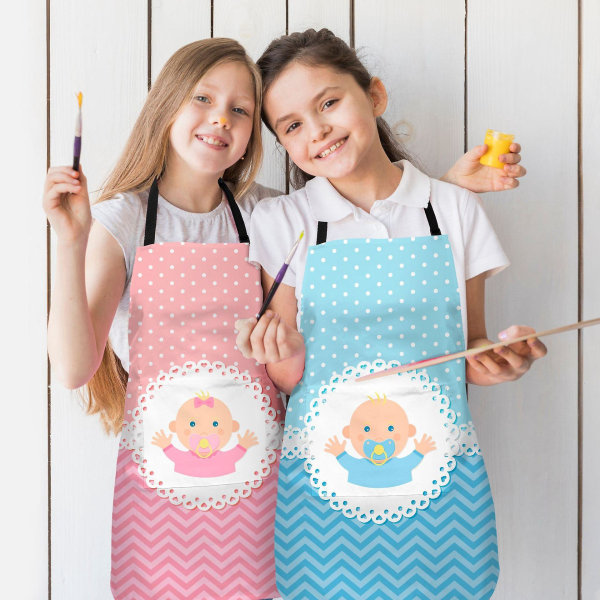 2-pak justerbart børneforklæde med digitaltryk med lomme til køkken, madlavning, havearbejde og maling - mellemstørrelse