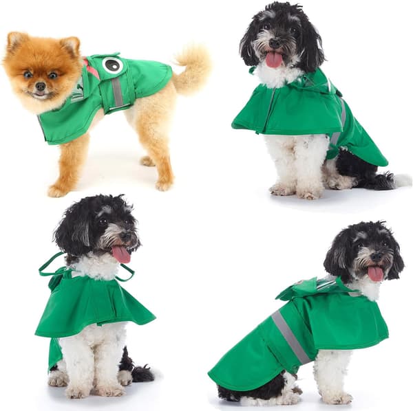 Regnfrakke med frøprint til små til store hunde - (grøn-XS).