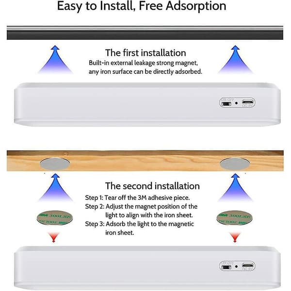 LED Cabinet Light, Dimmable Under Cabinet Lighting, Cordless Self-Adhesive Lamps, Magnetic Night Light with Rechargeable Battery