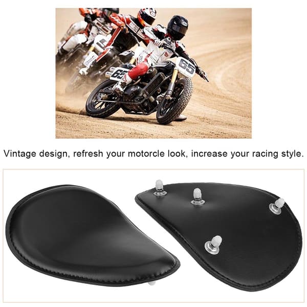 3\" Sort Solo Sæde i Sort Læder med Monteringsspringbeslag til Chopper Bobber Custom