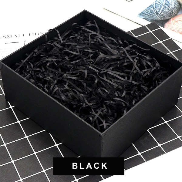 200 g svart strimlet papir for gavedekorasjon, kurvfylling og innpakning