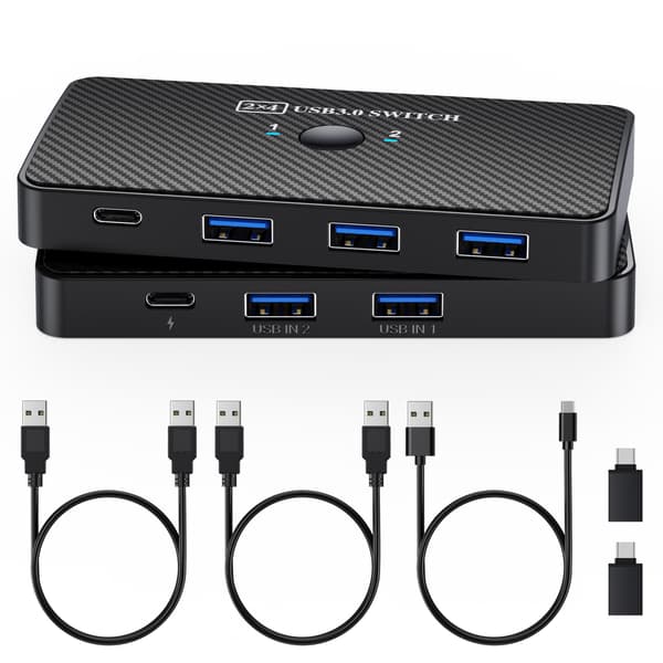 USB 3.0 KVM-switch | 2 computere deler 3*USB 3.0 og 1*USB C-perifere enheder til pc-printer, scanner, mus, tastatur
