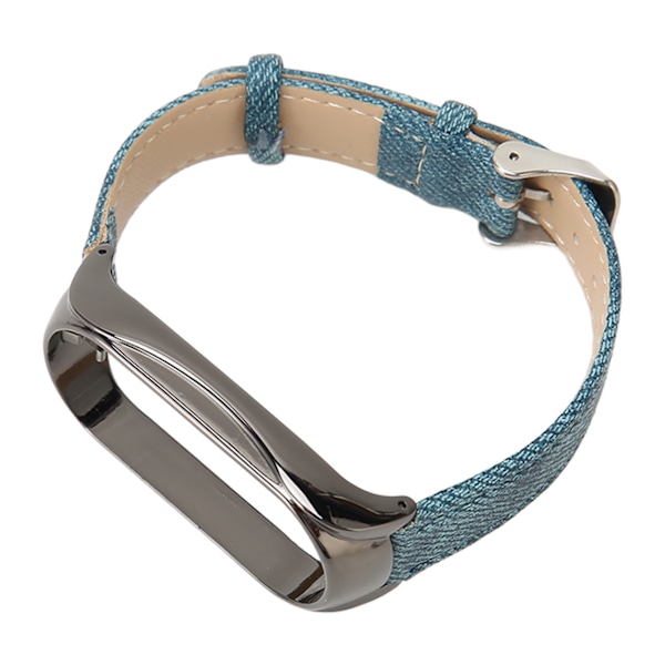 Urrem i stof, justerbar, åndbar, udskiftningsrem til smartwatch til Mi Band 7, blåt stof, sort etui