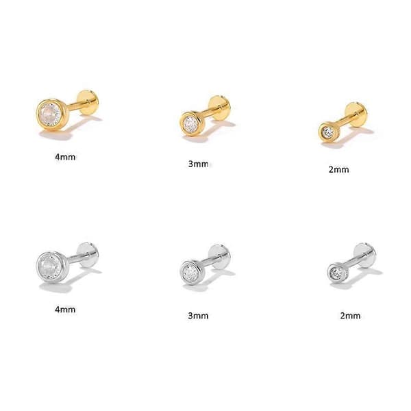 Sølv Cubic Zirconia Labret Monroe Style Kule Leppering Stud 6 stk i 2 farger og 3 størrelser