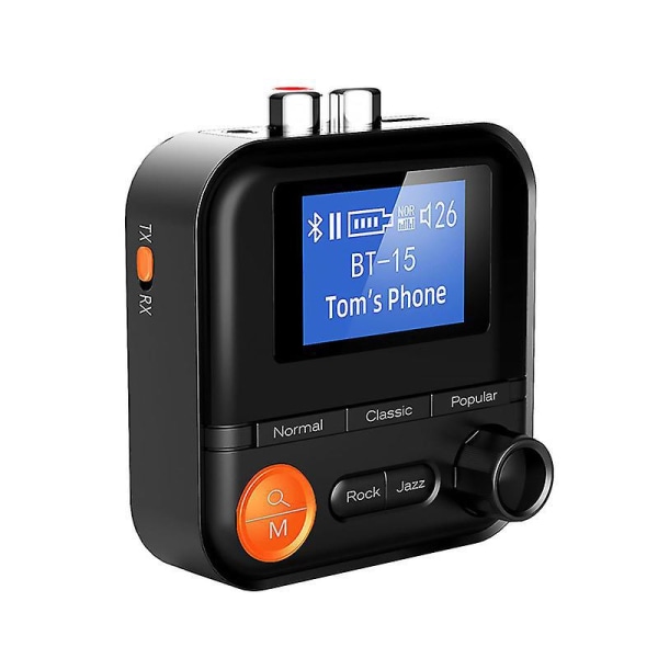 Trådlös Bluetooth 5.2 Audio Transceiver med 1,44" skärm - 2-i-1-adapter för bil, TV, stereo, hörlurar