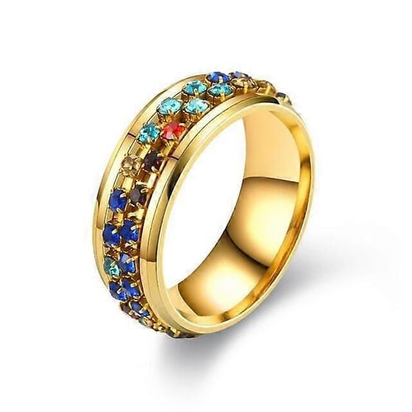 Angstringe Damer Dekompressionsringe Stressaflastningsrotationsringe til piger Stressringe 6MM Titanium Stålringe Størrelse 8 Titanium Guld