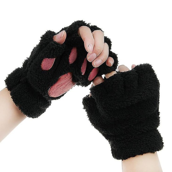 Söt katt kattunge tassar fingerlösa fuskpäls plysch handskar för flickor kvinnor