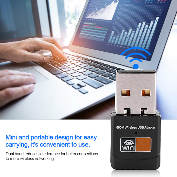 USB WiFi-adapter 2.4G-5G 600Mbps Dual Band Mini Trådløst Datamaskin Nettverkskort Mottaker
