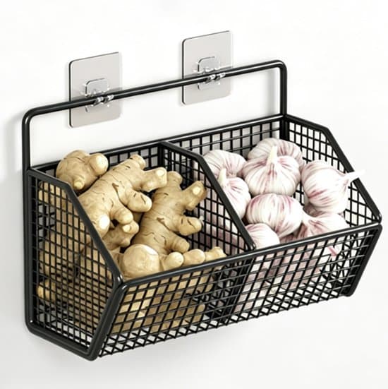 Storage Basket - Storage Baskets - Wall Mounted Wire Basket - for Kitchen Storage - Black - 1 Piece