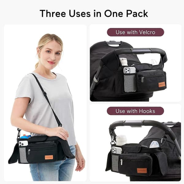 Universal Stroller Organizer with Insulated Cup Holder/Mug Holder, Stroller Bag for Stroller with Zipper Pocket, Shoulder Strap and Storage