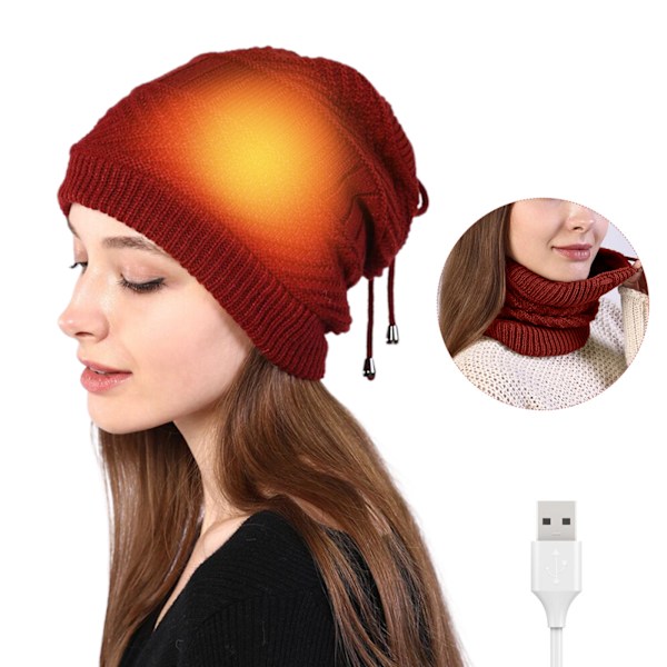 USB Electric Heating Hat Warm Heated Hat Outdoor Knitted Heated Hat Scarf