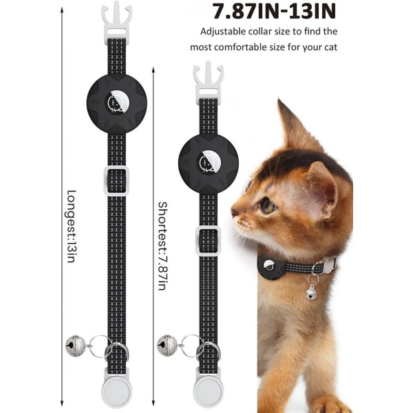 AirTag Cat -panta, heijastava kissanpanta Breakaway Apple Air Tag -kissapanta, GPS-kissapanta AirTag pidikkeellä ja kello (musta)