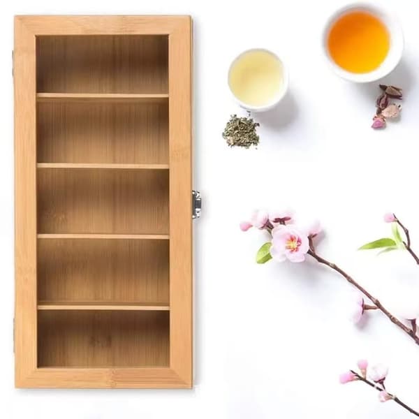 Bamboo Tea Organizer, Clear Acrylic Window for Easy Overview, Versatile Wooden Box with Adjustable Compartments for All Your Needs, Eco-Friendly
