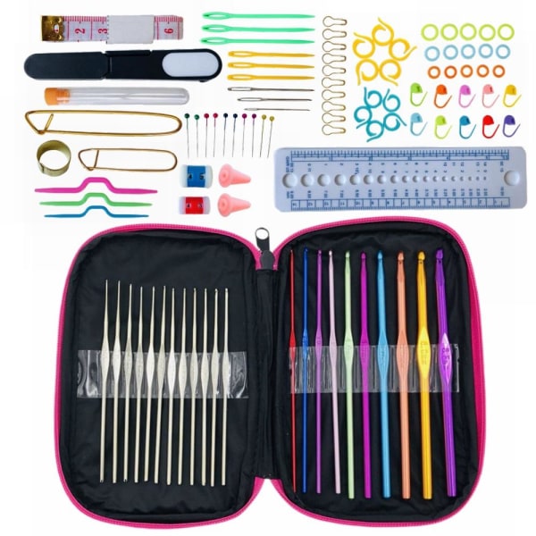 Mega kit med virknålar, markörer, måttband - Stickning Kit multicolor