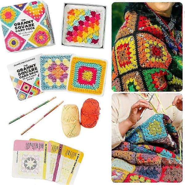 The Granny Square Card Deck - 50 Mix Og Match Hækleopskrifter Til Strikning Og Hækling DIY Kit Til Voksne Begyndere