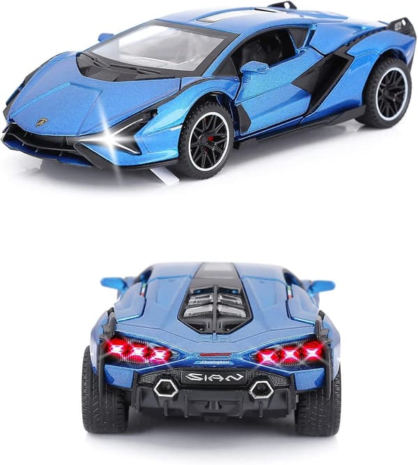 Legetøjsbiler Lambo Sian Fkp3 Metalmodelbil Med Lys Og Lyd Træk tilbage Legetøjsbiler Til Drenge 3+ År (blå)