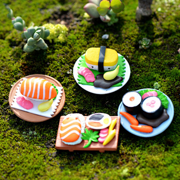 4 st/set Sushi Miniatyrer Figurer Dockhus Miniatyr Sushi Mikro Scen Landskap Prydnader Mat Rekvisita Dekoration