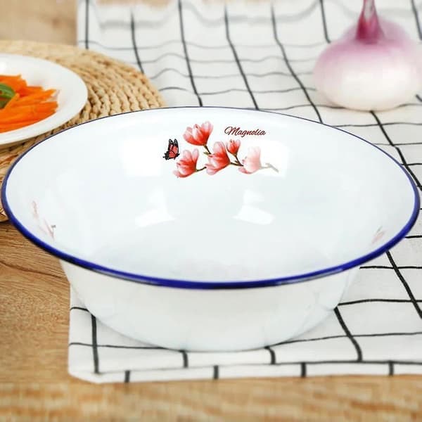 Thickened Enamel Bowl Washable Nostalgic Fruit Pattern Soup Bowl for Dinner - WELLNGS