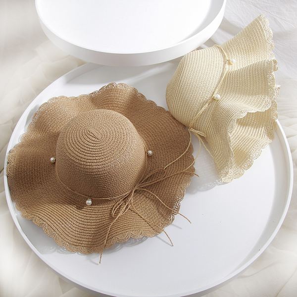 Foldbar solhat til kvinder UV-beskyttelse sommer strandhat Beige