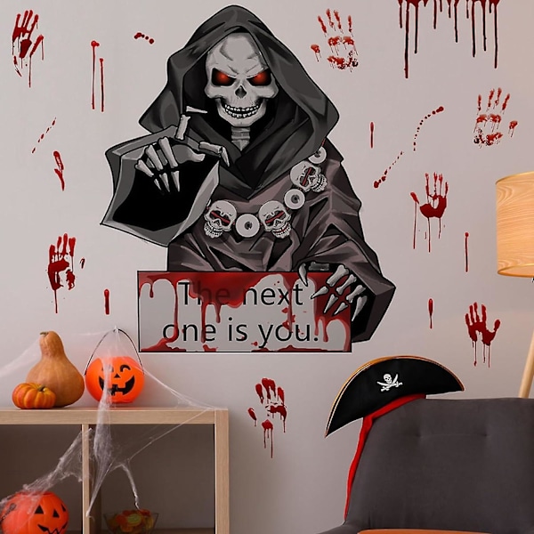 Terrifying Halloween Wall Decals: Witch Silhouette & Bloody Skull